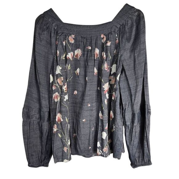 LC Lauren Conrad Floral Dark Gray and Pink Blouse Size L - Picture 2 of 12